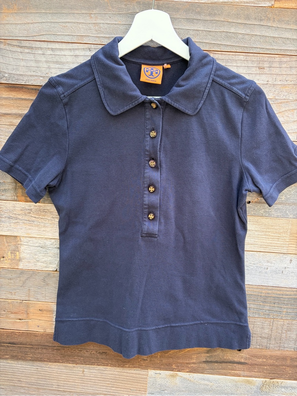 Tory Burch  Navy Short-Sleeve Polo with Button